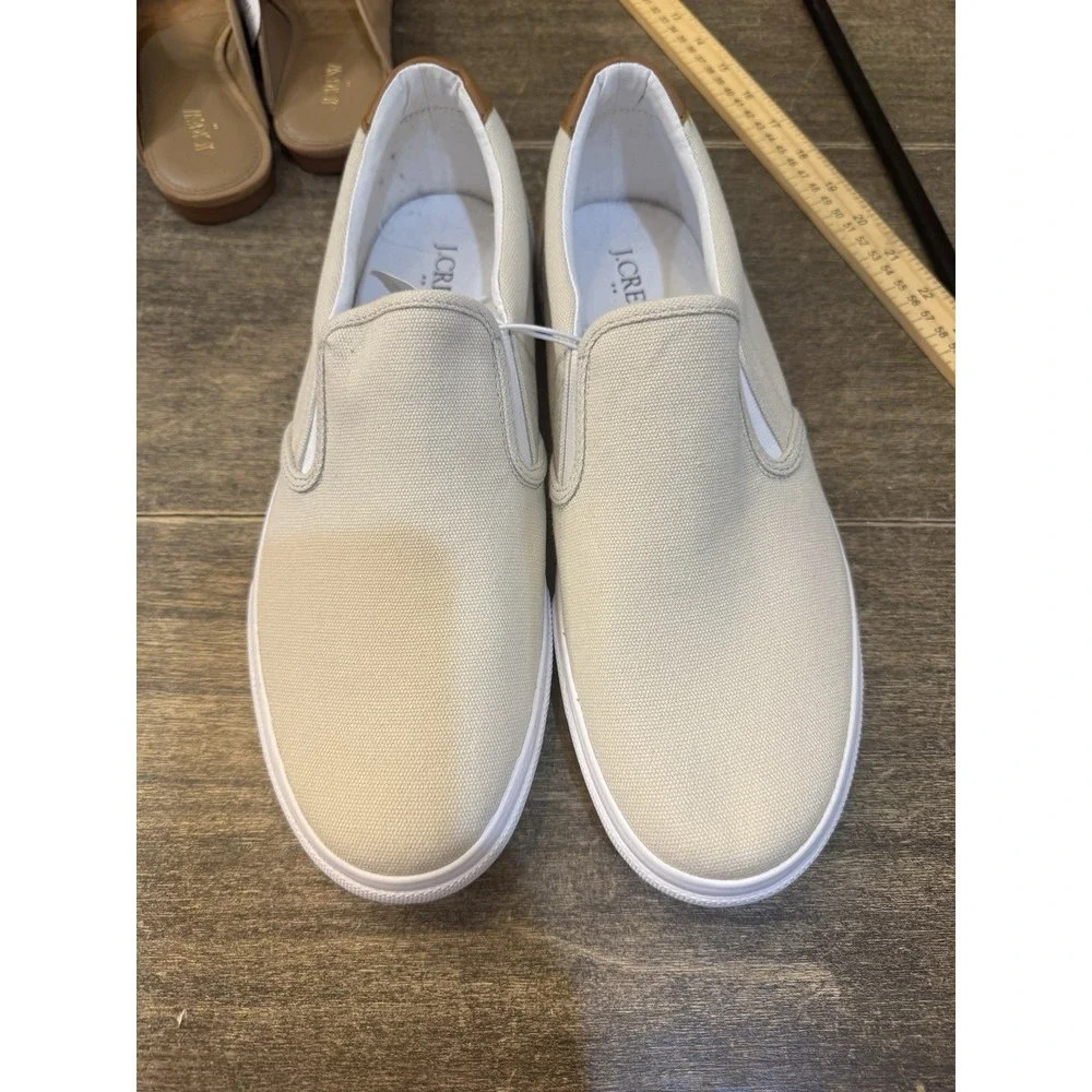 J Crew Slip On Shoes Mens Tan‎ Canvas White Sole Casual Skate Sneakers Size 11